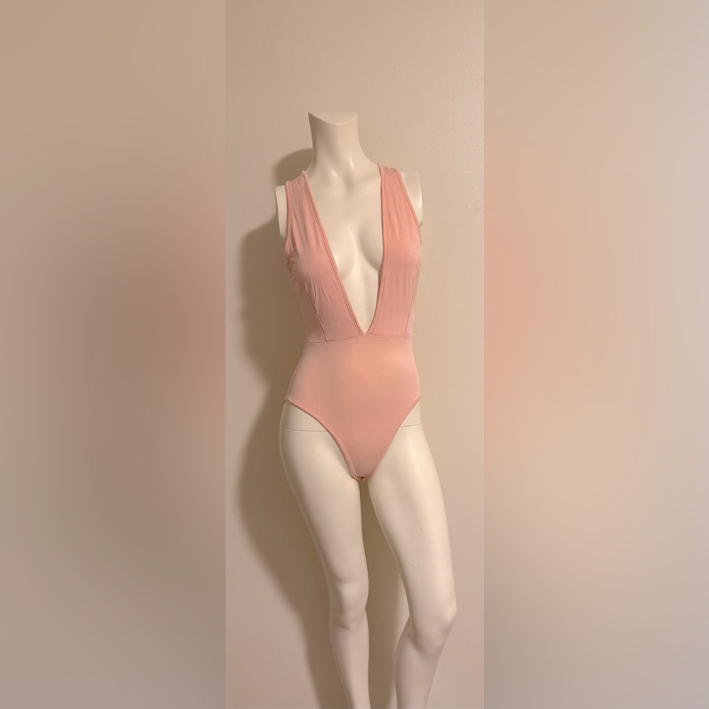 Black Bead light pink  Plunge Bodysuit , size :Medium